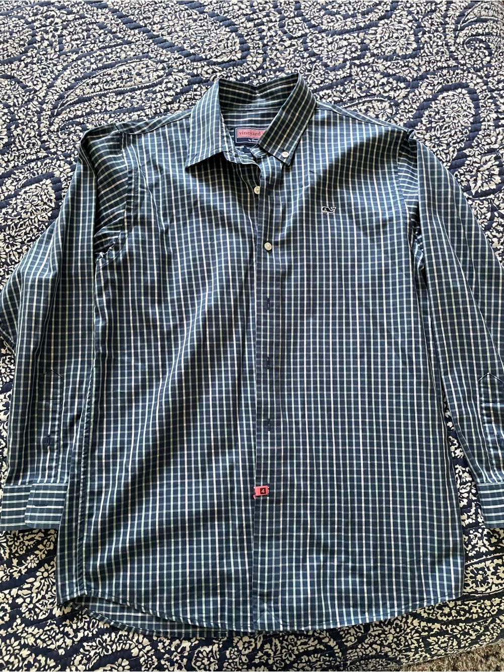 Vineyard Vines Green and Blue Windowpane Button-Down Shirt